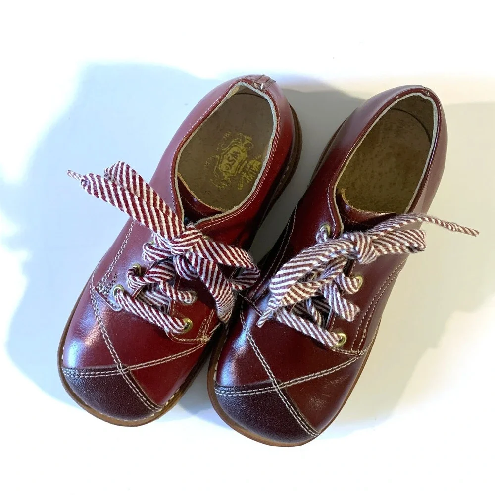 Vintage Retro Toddler Shoes Leather Hard‎ Rubber Soles WSCo Made in USA Sz 8 1/2